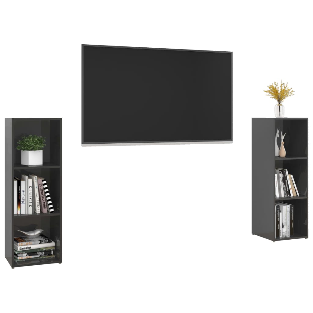 TV-tasot 2 kpl korkeakiilto harmaa 107x35x37 cm lastulevy - Sisustajankoti.fi