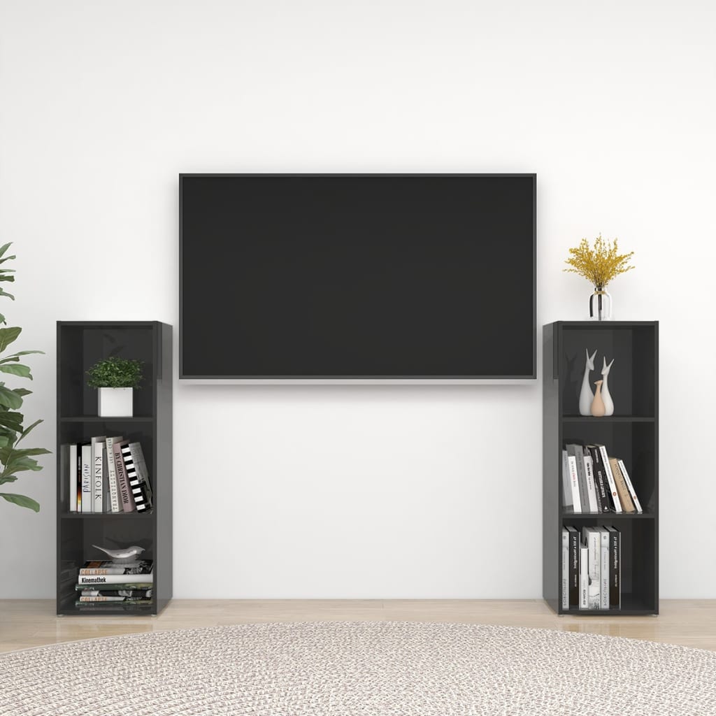 TV-tasot 2 kpl korkeakiilto harmaa 107x35x37 cm lastulevy - Sisustajankoti.fi