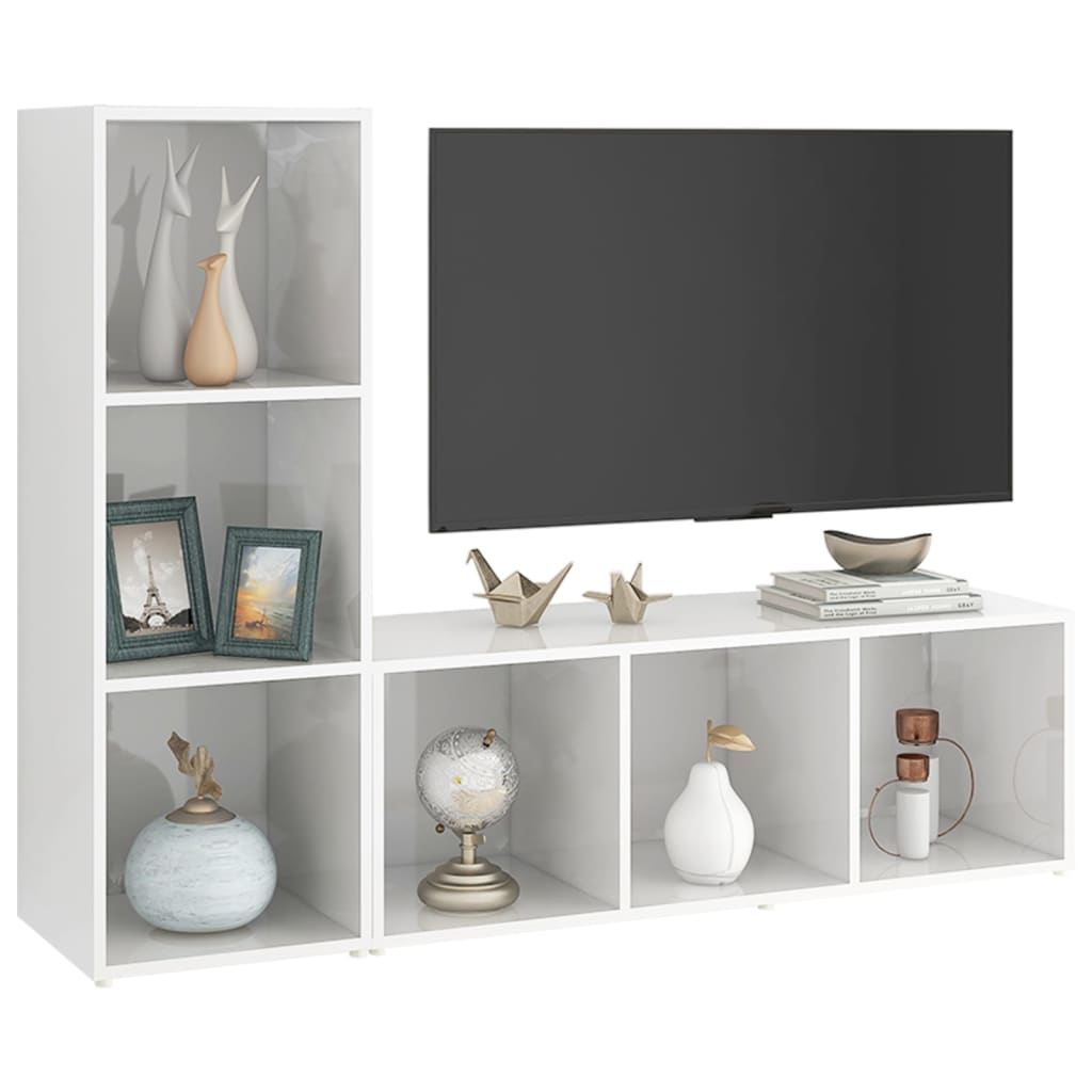 TV-tasot 2 kpl korkeakiilto valkoinen 107x35x37 cm lastulevy - Sisustajankoti.fi