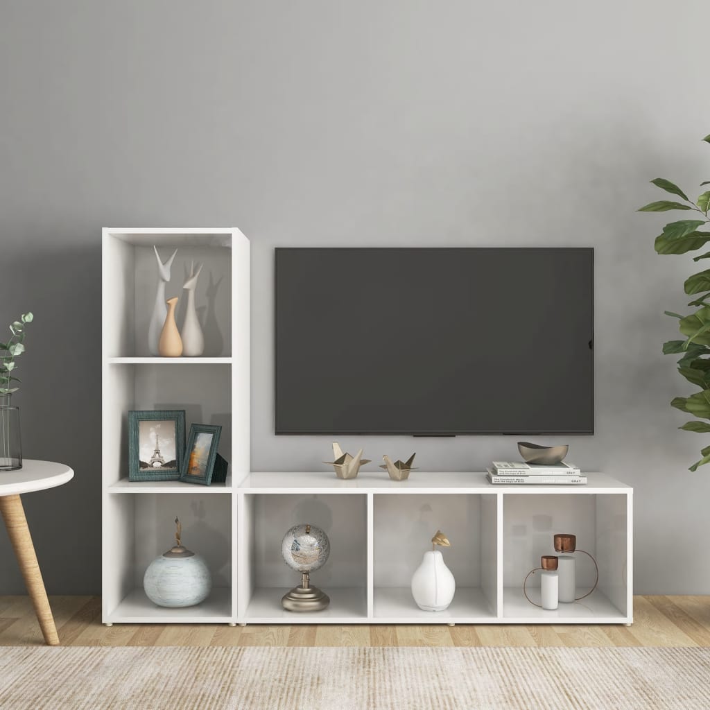 TV-tasot 2 kpl korkeakiilto valkoinen 107x35x37 cm lastulevy - Sisustajankoti.fi
