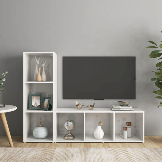 TV-tasot 2 kpl korkeakiilto valkoinen 107x35x37 cm lastulevy - Sisustajankoti.fi