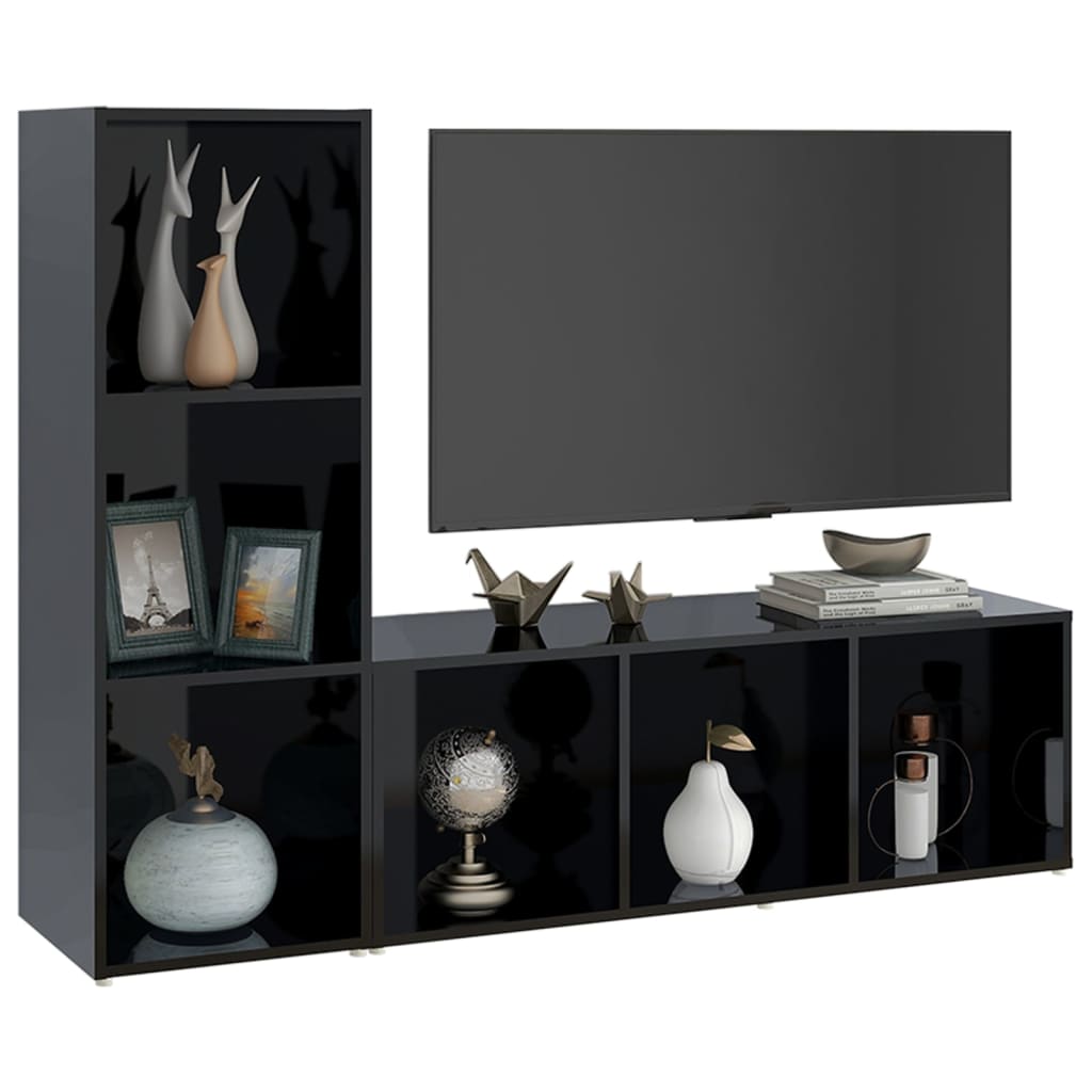 TV-tasot 2 kpl korkeakiilto musta 107x35x37 cm lastulevy - Sisustajankoti.fi