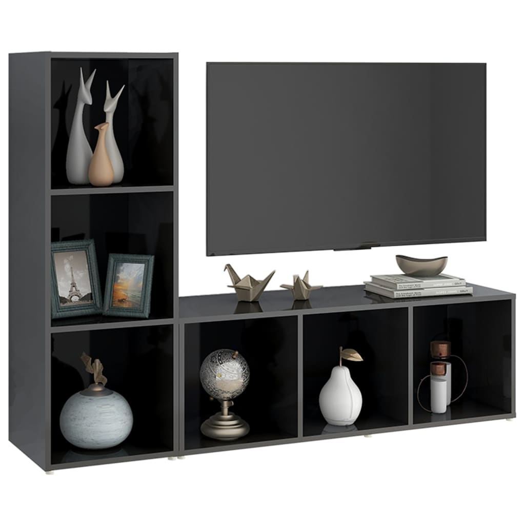 TV-tasot 2 kpl korkeakiilto harmaa 107x35x37 cm lastulevy - Sisustajankoti.fi