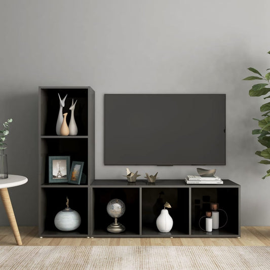 TV-tasot 2 kpl korkeakiilto harmaa 107x35x37 cm lastulevy - Sisustajankoti.fi