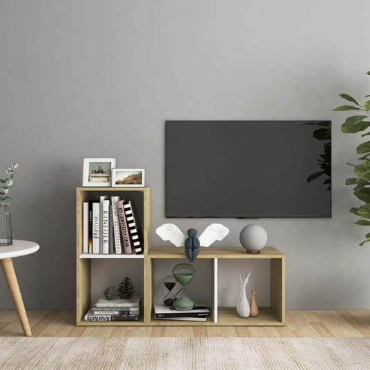 TV-tasot 2 kpl valkoinen/Sonoma-tammi 72x35x36,5 cm lastulevy - Sisustajankoti.fi