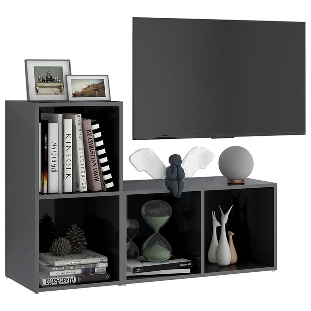 TV-tasot 2 kpl korkeakiilto harmaa 72x35x36,5 cm lastulevy - Sisustajankoti.fi