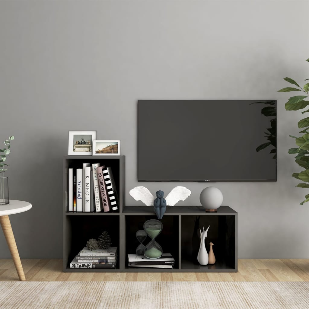 TV-tasot 2 kpl korkeakiilto harmaa 72x35x36,5 cm lastulevy - Sisustajankoti.fi