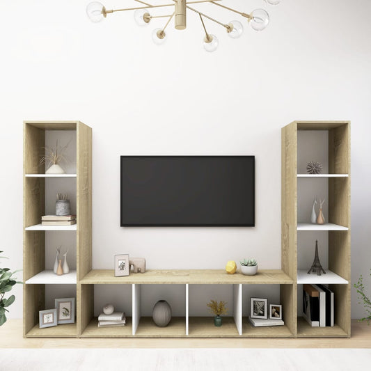 TV-tasot 3 kpl valk./Sonoma-tammi 142,5x35x36,5 cm lastulevy - Sisustajankoti.fi