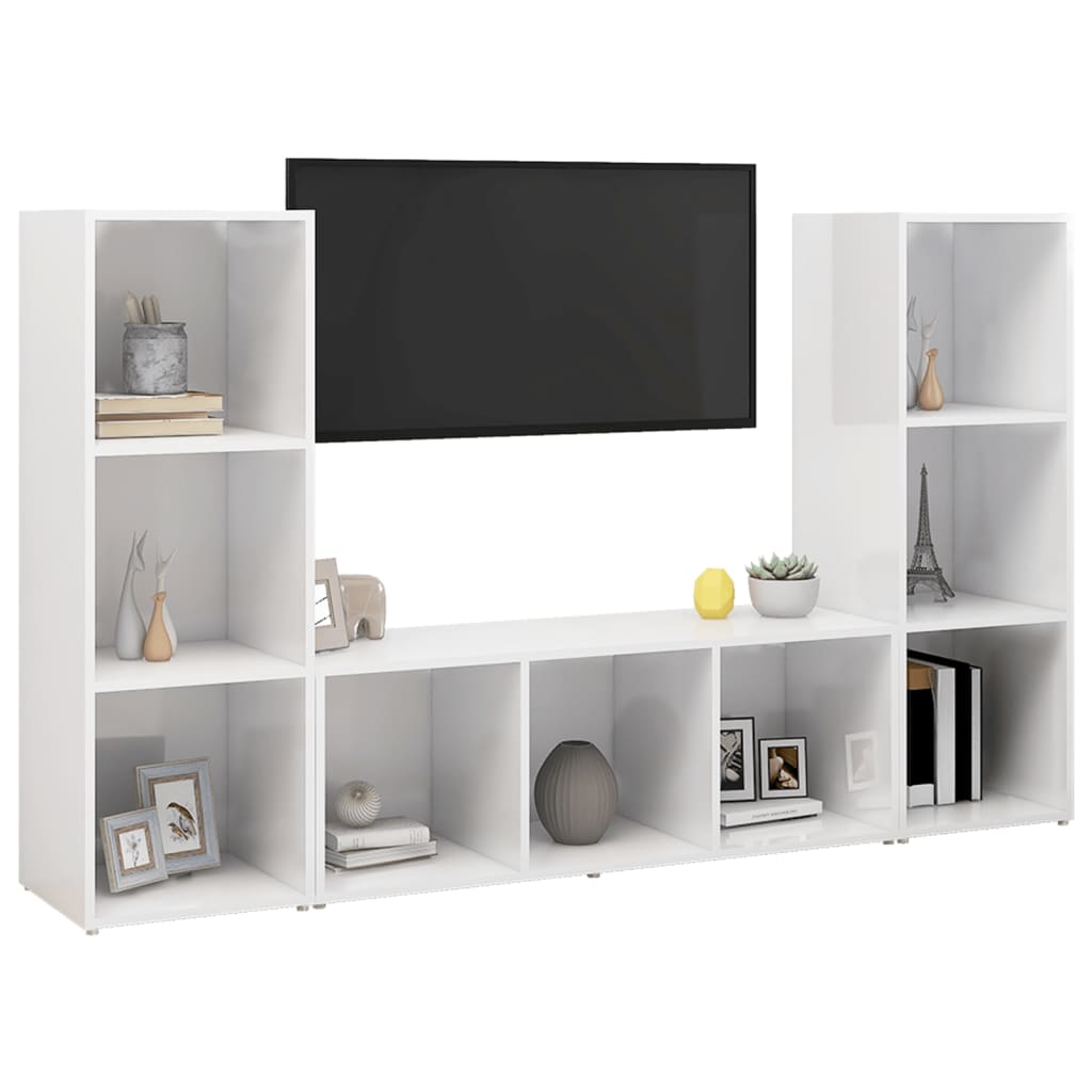 TV-tasot 3 kpl korkeakiilto valkoinen 107x35x37 cm lastulevy - Sisustajankoti.fi