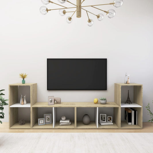 TV-tasot 4 kpl valkoinen/Sonoma-tammi 72x35x36,5 cm lastulevy - Sisustajankoti.fi