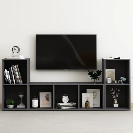 3-osainen TV-kaappisarja harmaa lastulevy - Sisustajankoti.fi