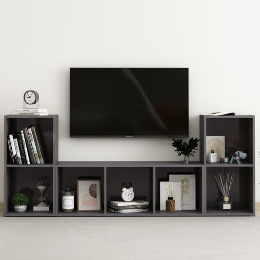 3-osainen TV-kaappisarja korkeakiilto harmaa lastulevy - Sisustajankoti.fi