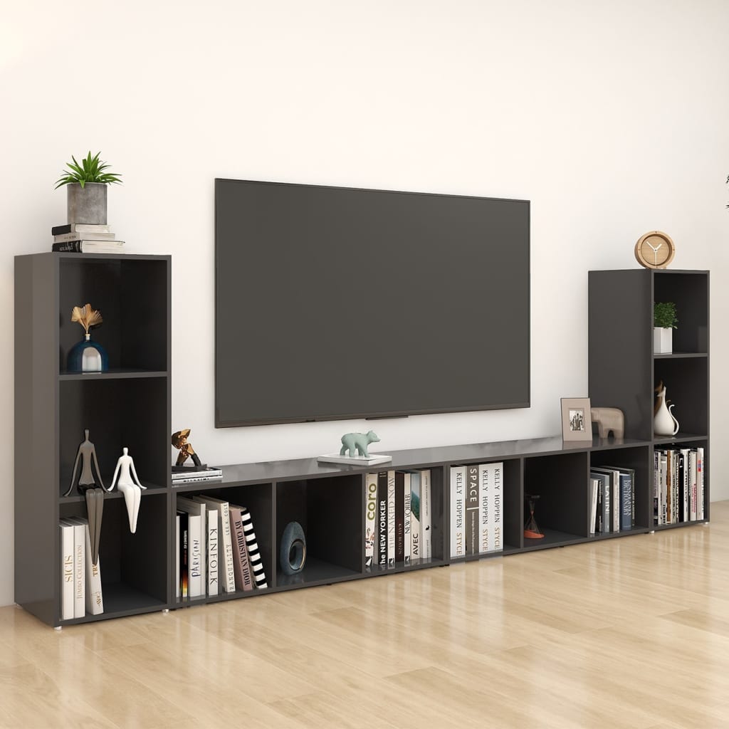 TV-tasot 4 kpl harmaa 107x35x37 cm lastulevy - Sisustajankoti.fi