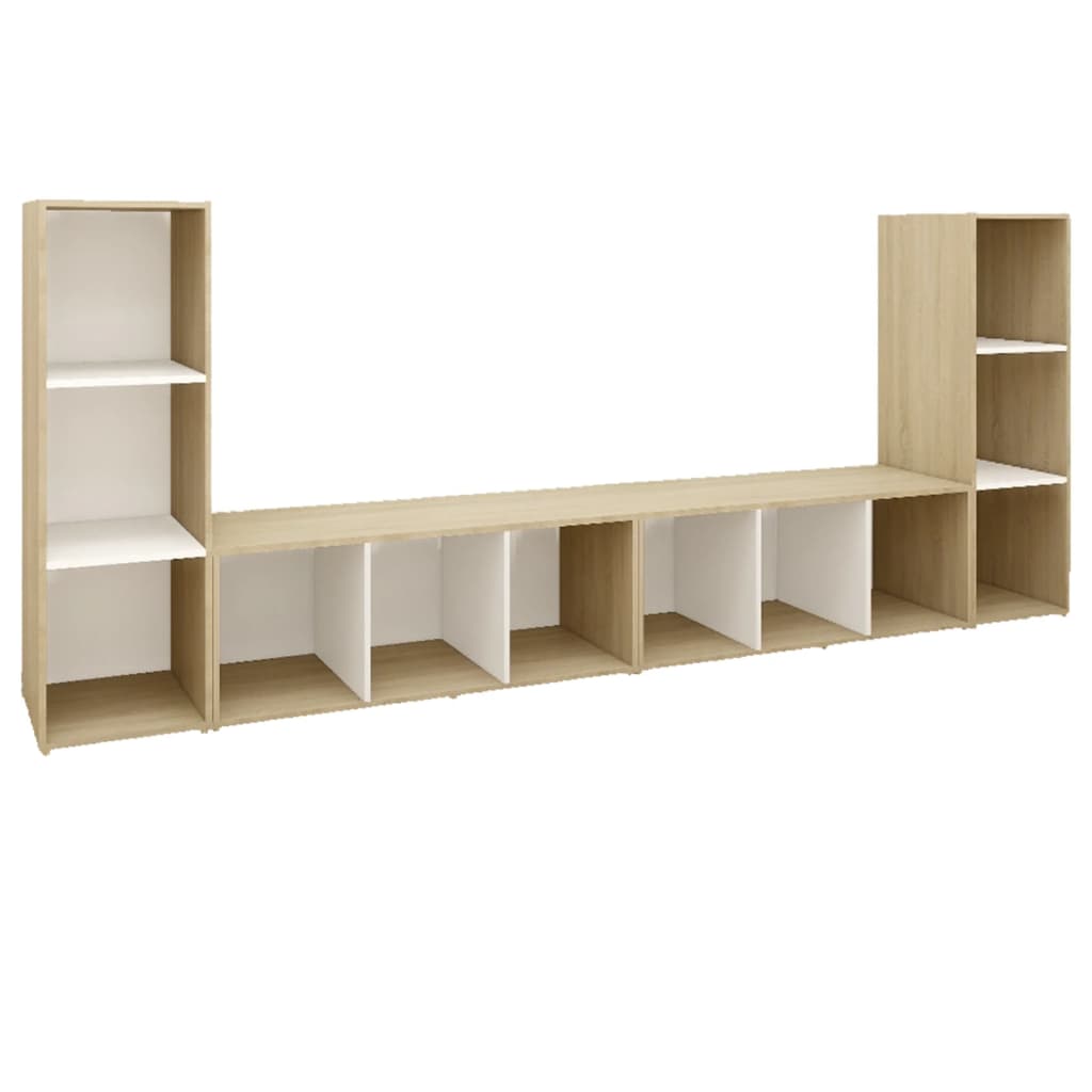 TV-tasot 4 kpl valkoinen/Sonoma-tammi 107x35x37 cm lastulevy - Sisustajankoti.fi