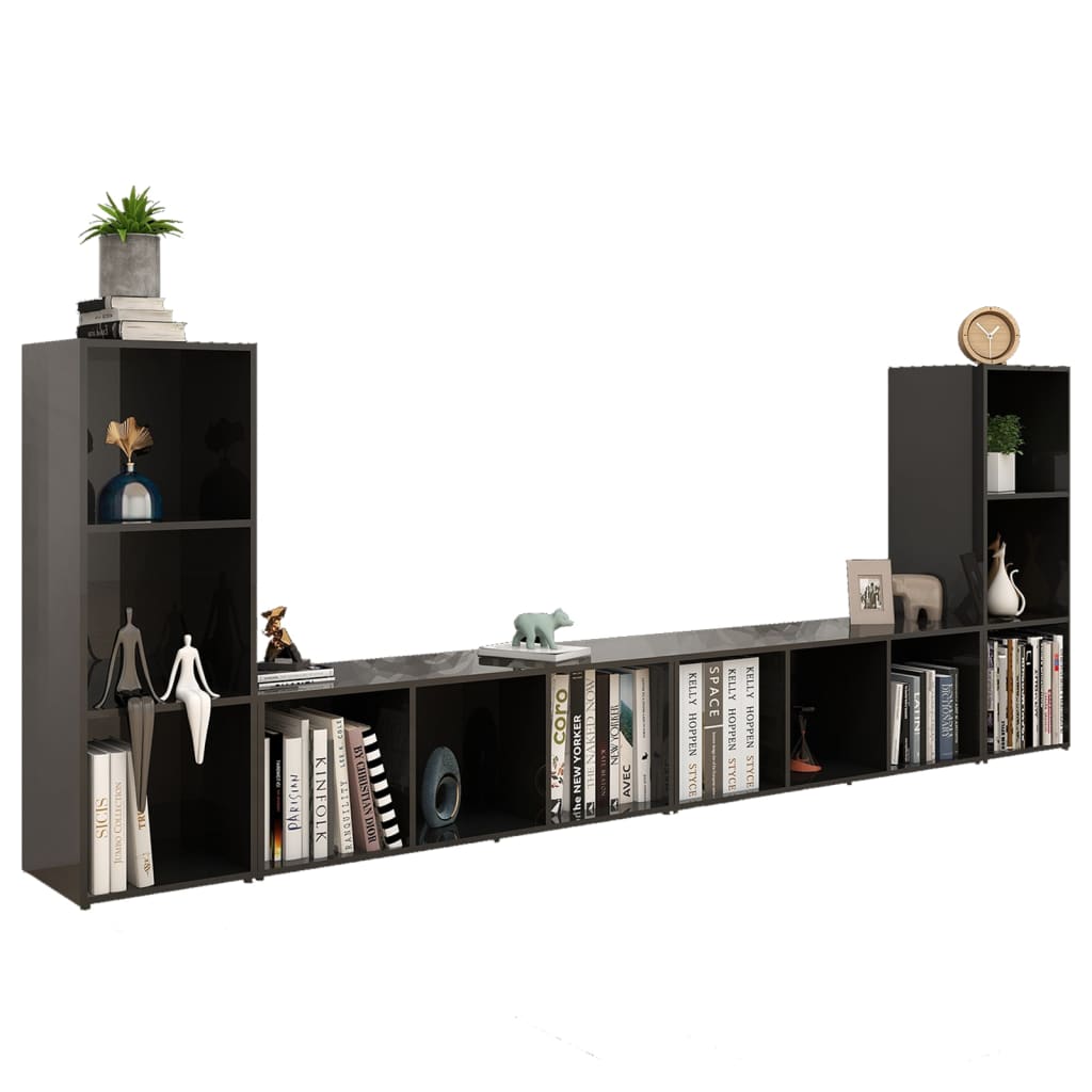 TV-tasot 4 kpl korkeakiilto musta 107x35x37 cm lastulevy - Sisustajankoti.fi