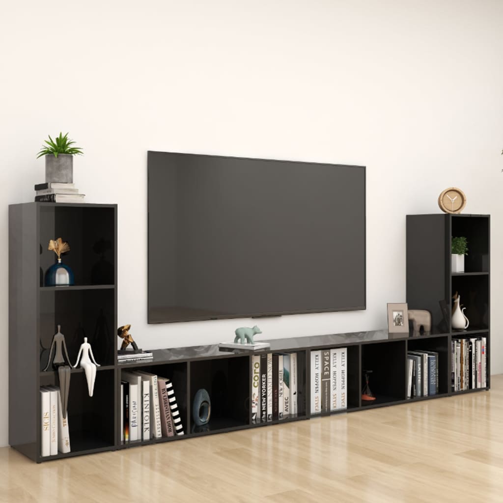 TV-tasot 4 kpl korkeakiilto musta 107x35x37 cm lastulevy - Sisustajankoti.fi
