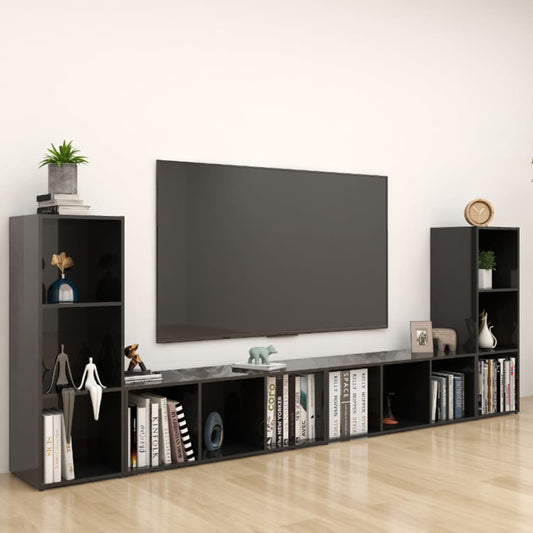 TV-tasot 4 kpl korkeakiilto musta 107x35x37 cm lastulevy - Sisustajankoti.fi