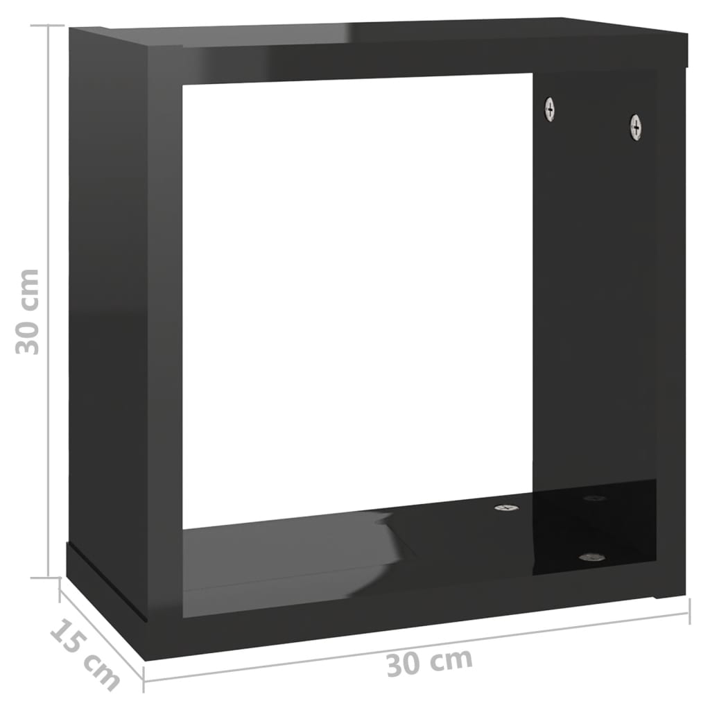 Kuutioseinähyllyt 6 kpl korkeakiilto musta 30x15x30 cm - Sisustajankoti.fi