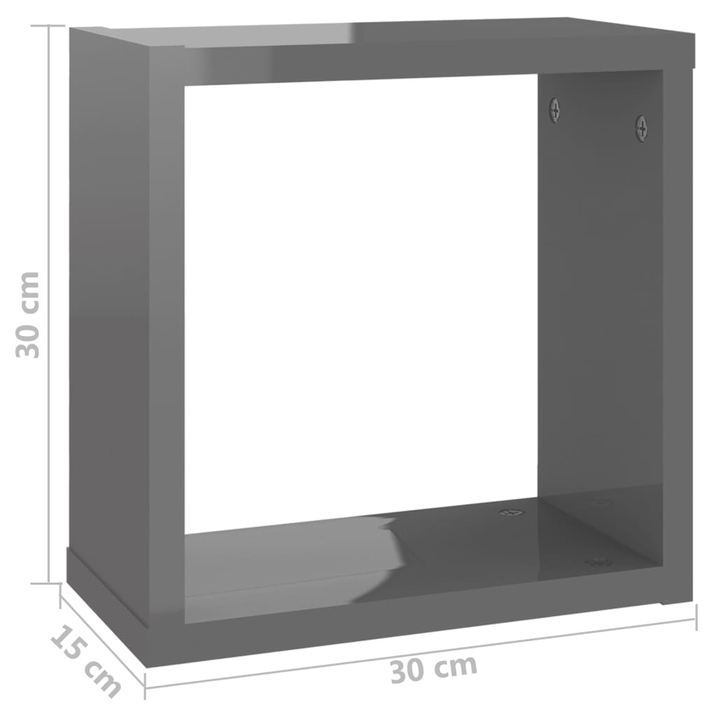 Kuutioseinähyllyt 6 kpl korkeakiilto harmaa 30x15x30 cm - Sisustajankoti.fi