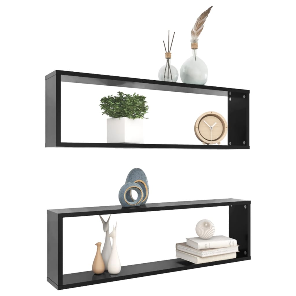 Kuutioseinähyllyt 2 kpl musta 100x15x30 cm - Sisustajankoti.fi