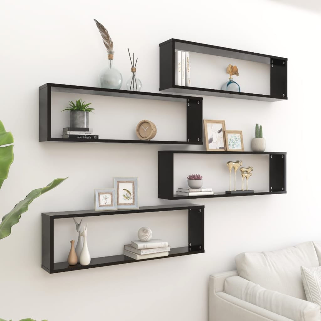 Kuutioseinähyllyt 4 kpl musta 100x15x30 cm lastulevy - Sisustajankoti.fi