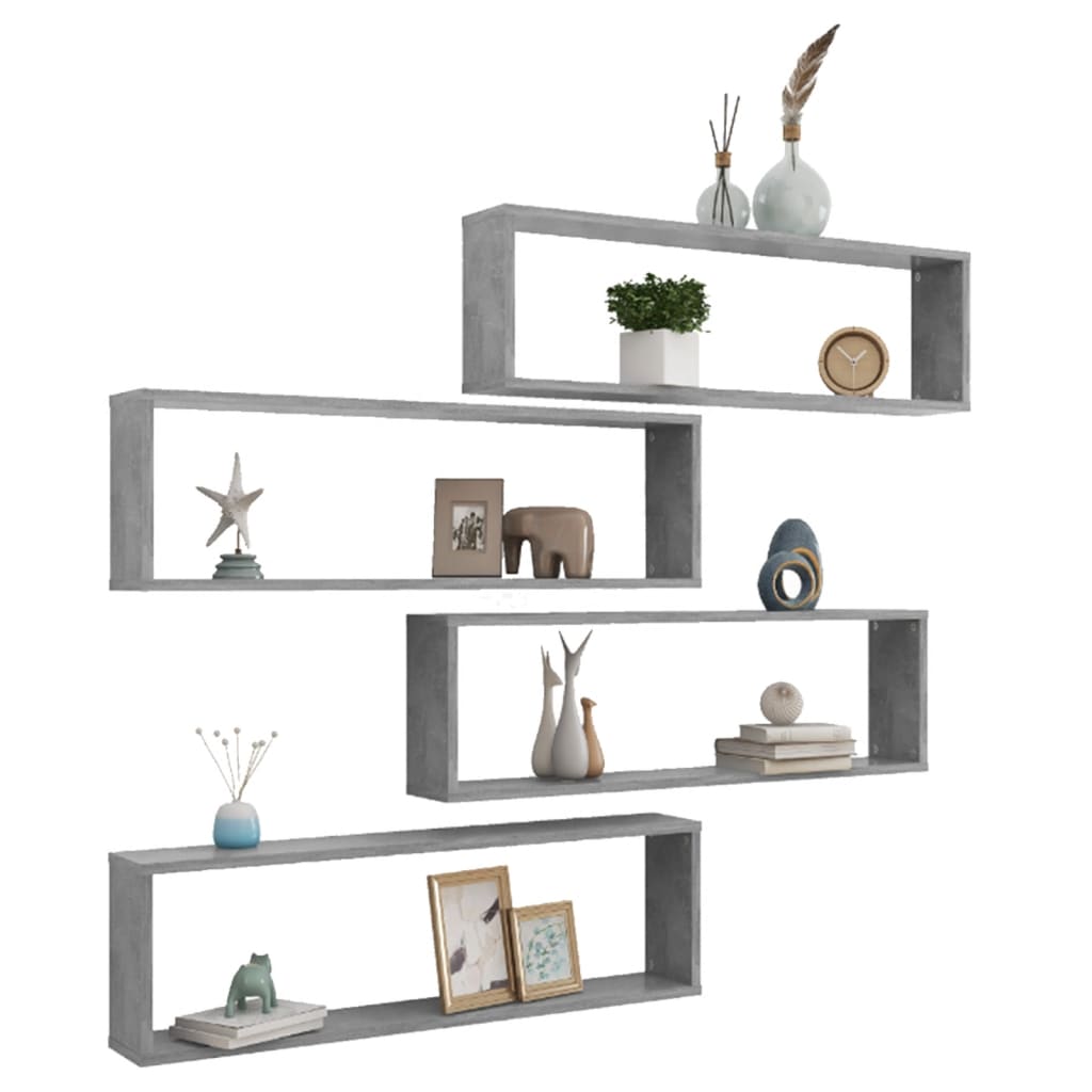 Kuutioseinähyllyt 4 kpl betoninharmaa 100x15x30 cm lastulevy - Sisustajankoti.fi