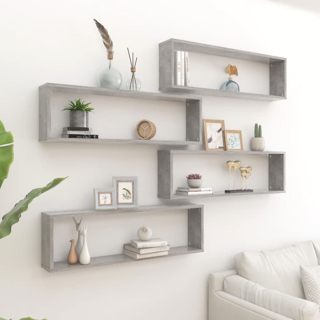 Kuutioseinähyllyt 4 kpl betoninharmaa 100x15x30 cm lastulevy - Sisustajankoti.fi