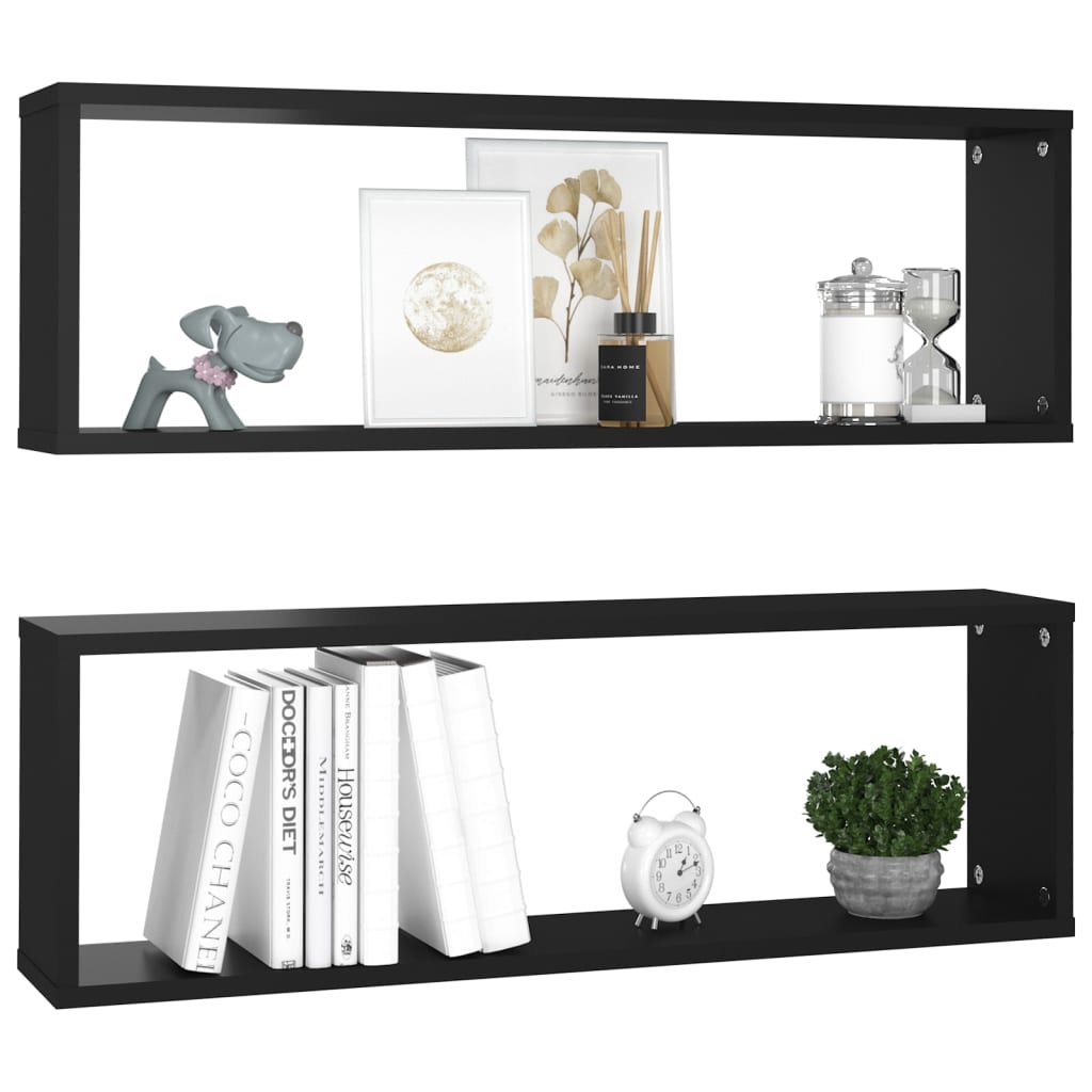 Kuutioseinähyllyt 2 kpl musta 80x15x26,5 cm - Sisustajankoti.fi