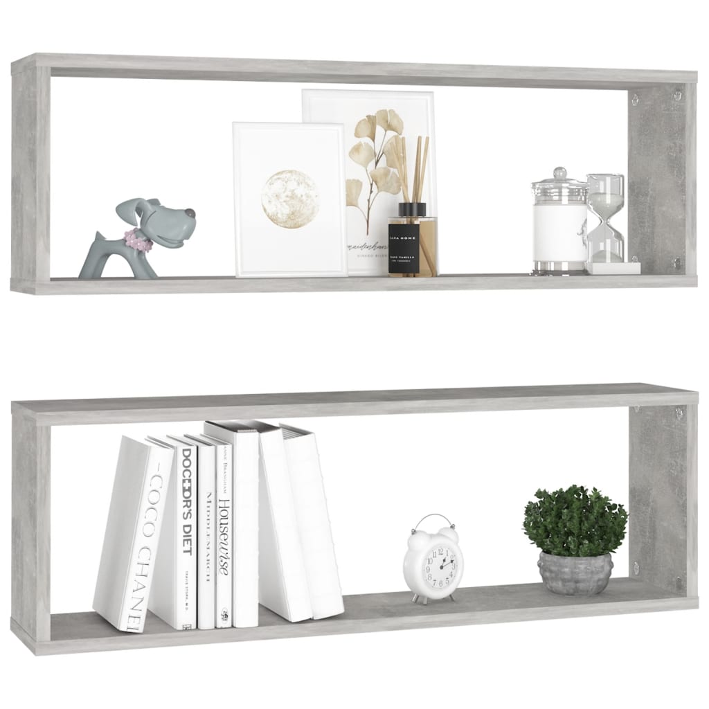 Kuutioseinähyllyt 2 kpl betoninharmaa 80x15x26,5 cm - Sisustajankoti.fi
