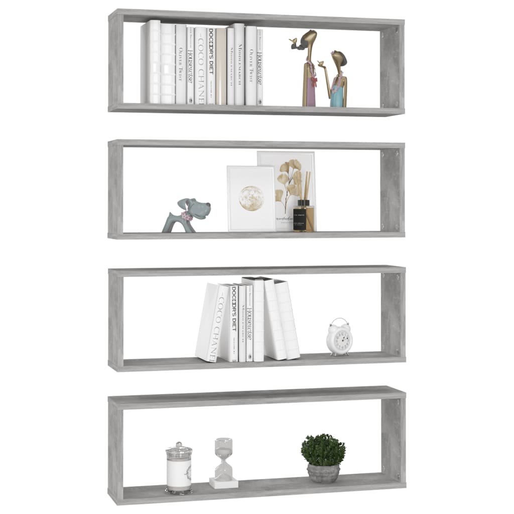 Kuutioseinähyllyt 4 kpl betoninharmaa 80x15x26,5 cm lastulevy - Sisustajankoti.fi
