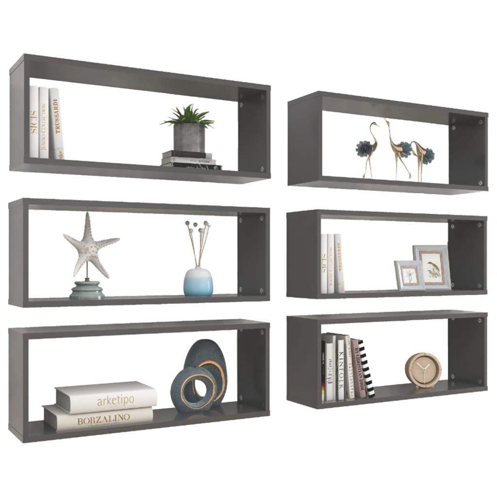 Kuutioseinähyllyt 6 kpl harmaa 60x15x23 cm lastulevy - Sisustajankoti.fi