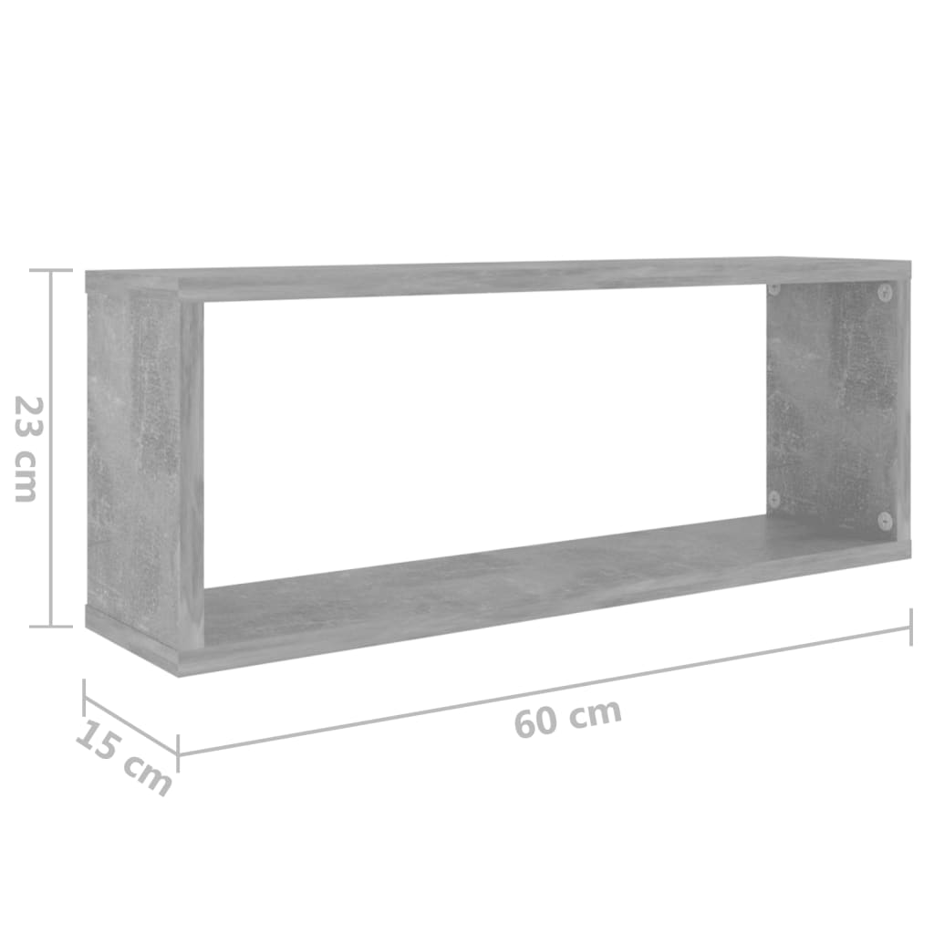 Kuutioseinähyllyt 2 kpl betoninharmaa 60x15x23 cm lastulevy - Sisustajankoti.fi