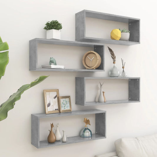 Kuutioseinähyllyt 4 kpl betoninharmaa 60x15x23 cm lastulevy - Sisustajankoti.fi