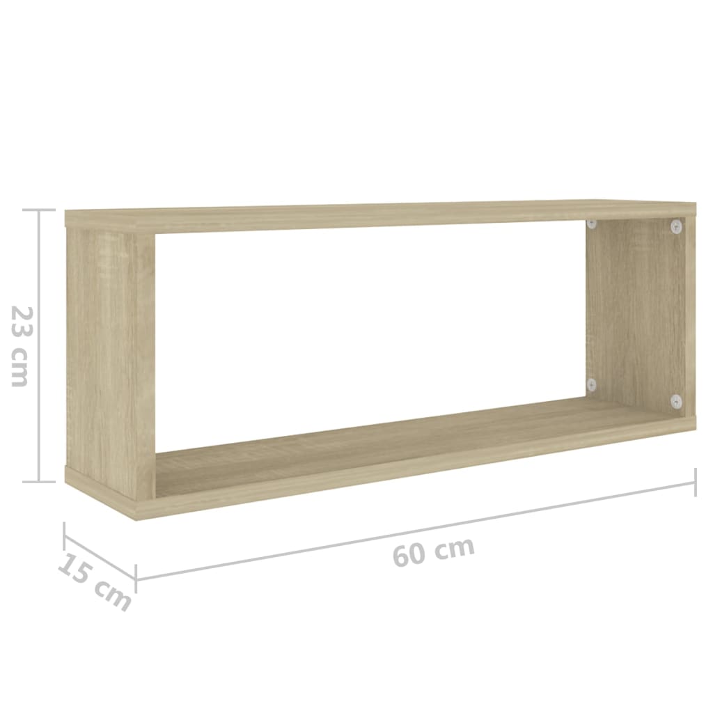 Kuutioseinähyllyt 2 kpl valk. ja Sonoma-tammi 60x15x23 cm levy - Sisustajankoti.fi