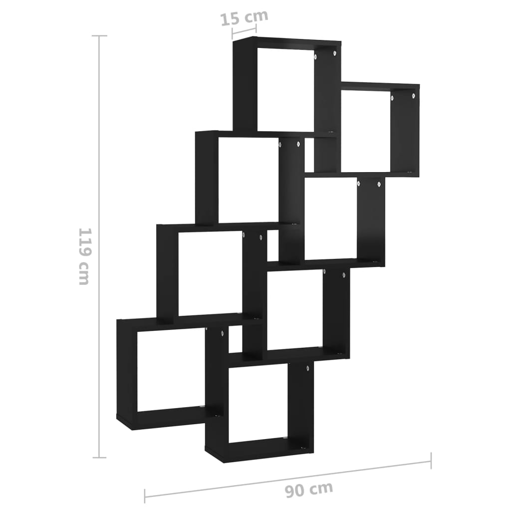 Kuutioseinähylly korkeakiilto musta 90x15x119 cm lastulevy - Sisustajankoti.fi