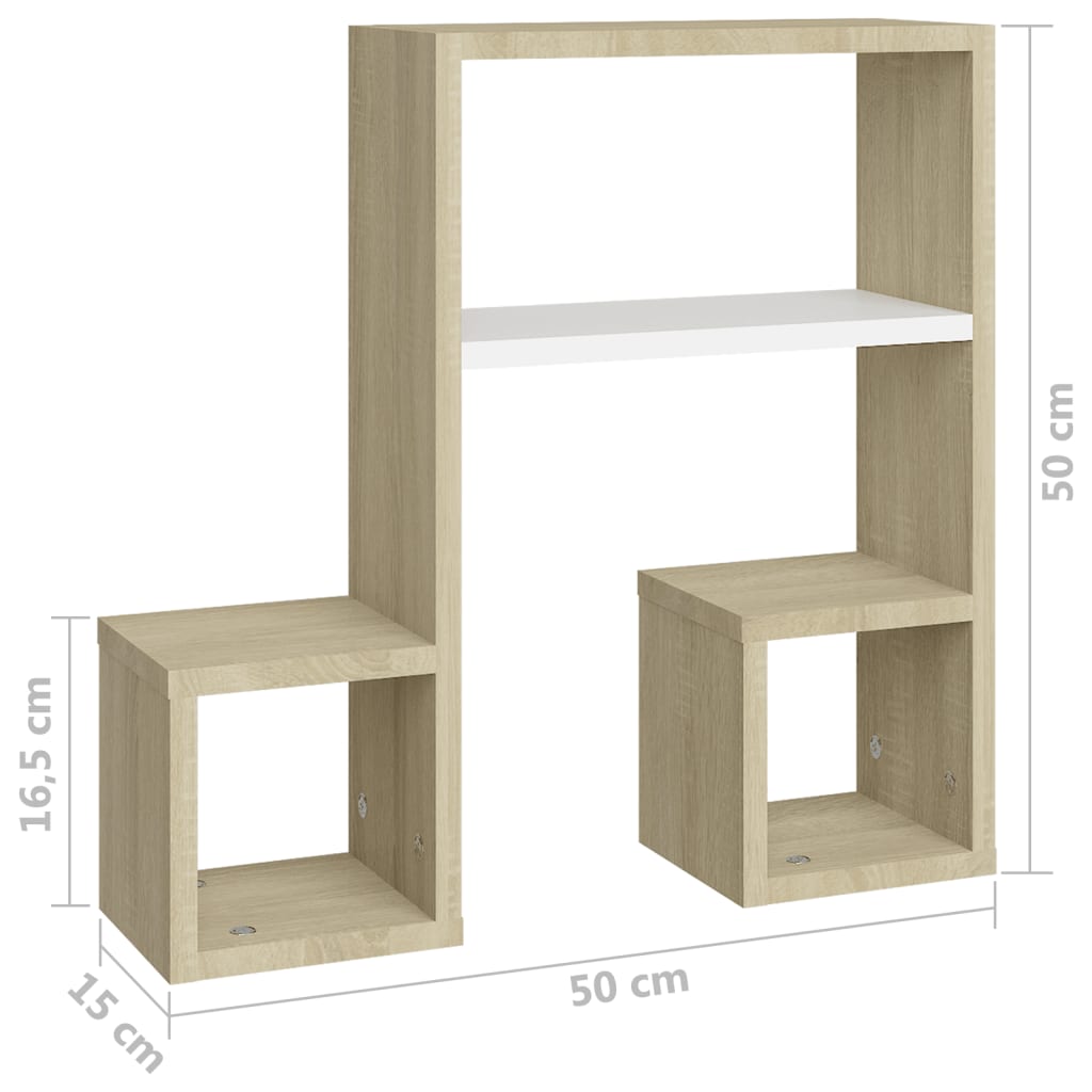 Seinähyllyt 2 kpl valk. ja Sonoma-tammi 50x15x50 cm lastulevy - Sisustajankoti.fi