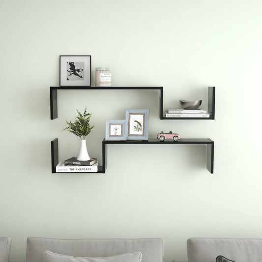 Seinähyllyt 2 kpl musta 100x15x20 cm lastulevy - Sisustajankoti.fi