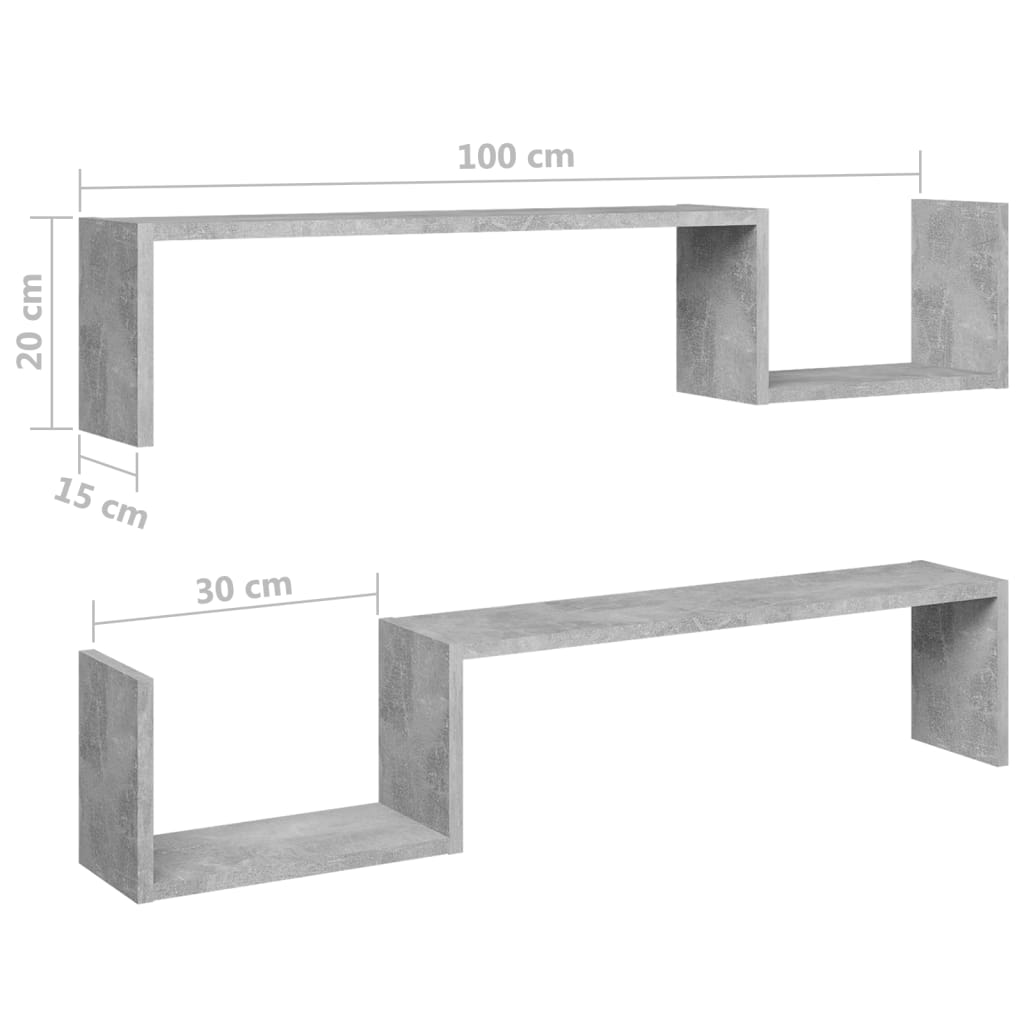 Seinähyllyt 2 kpl betoninharmaa 100x15x20 cm lastulevy - Sisustajankoti.fi