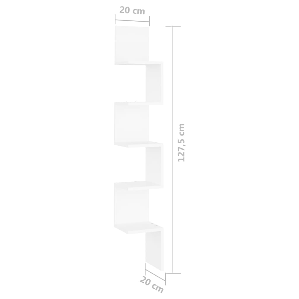 Seinäkulmahylly valkoinen 20x20x127,5 cm lastulevy - Sisustajankoti.fi