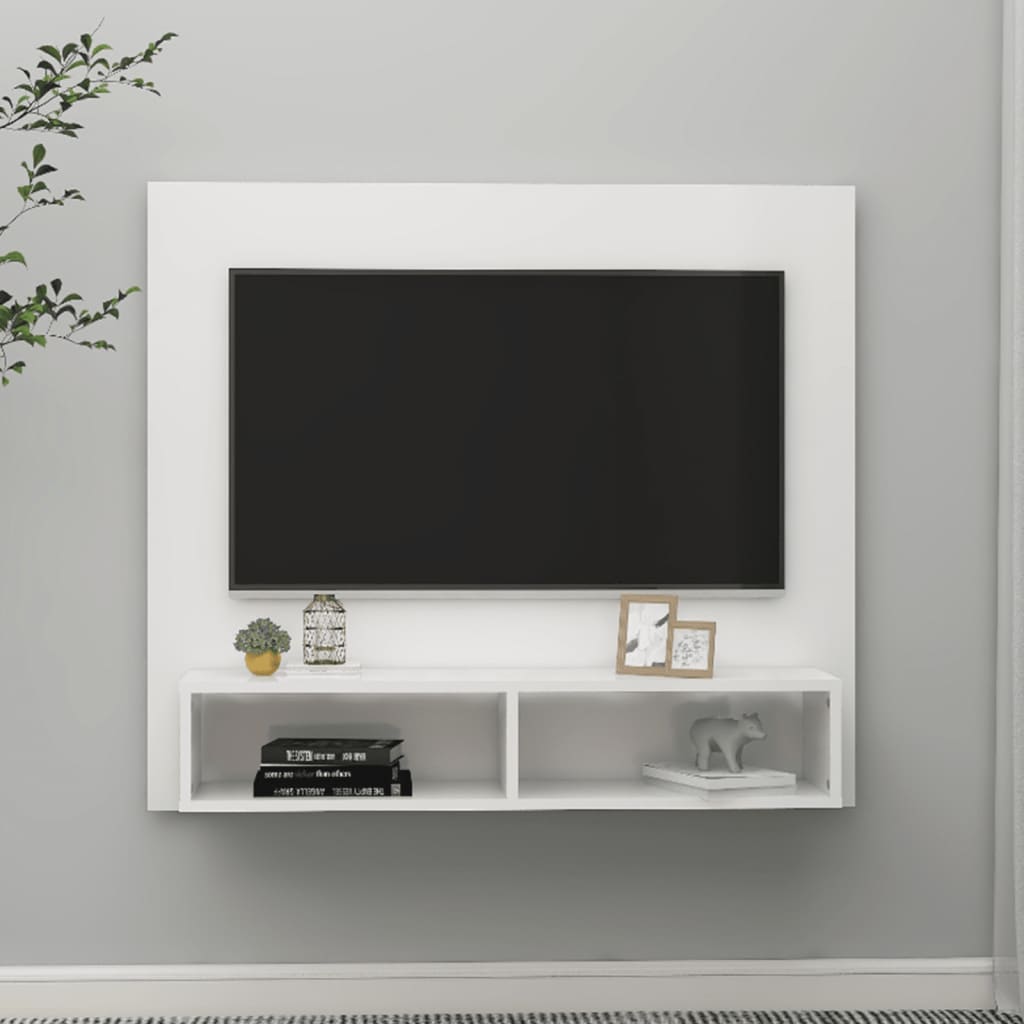 TV-taso seinälle korkeakiilto valkoinen 102x23,5x90cm lastulevy - Sisustajankoti.fi