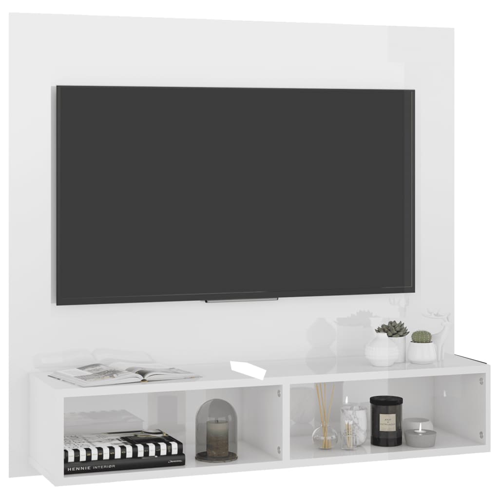 TV-taso seinälle korkeakiilto valkoinen 102x23,5x90cm lastulevy - Sisustajankoti.fi