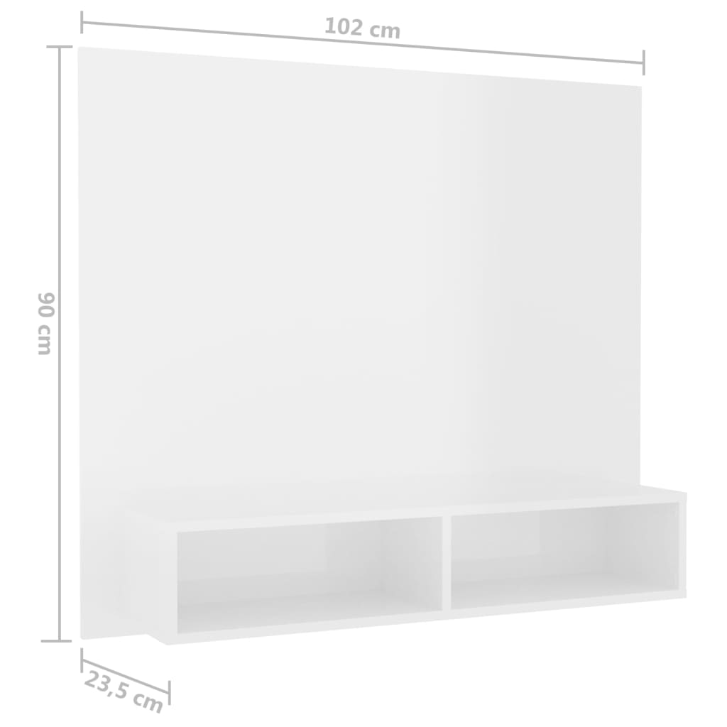 TV-taso seinälle korkeakiilto valkoinen 102x23,5x90cm lastulevy - Sisustajankoti.fi