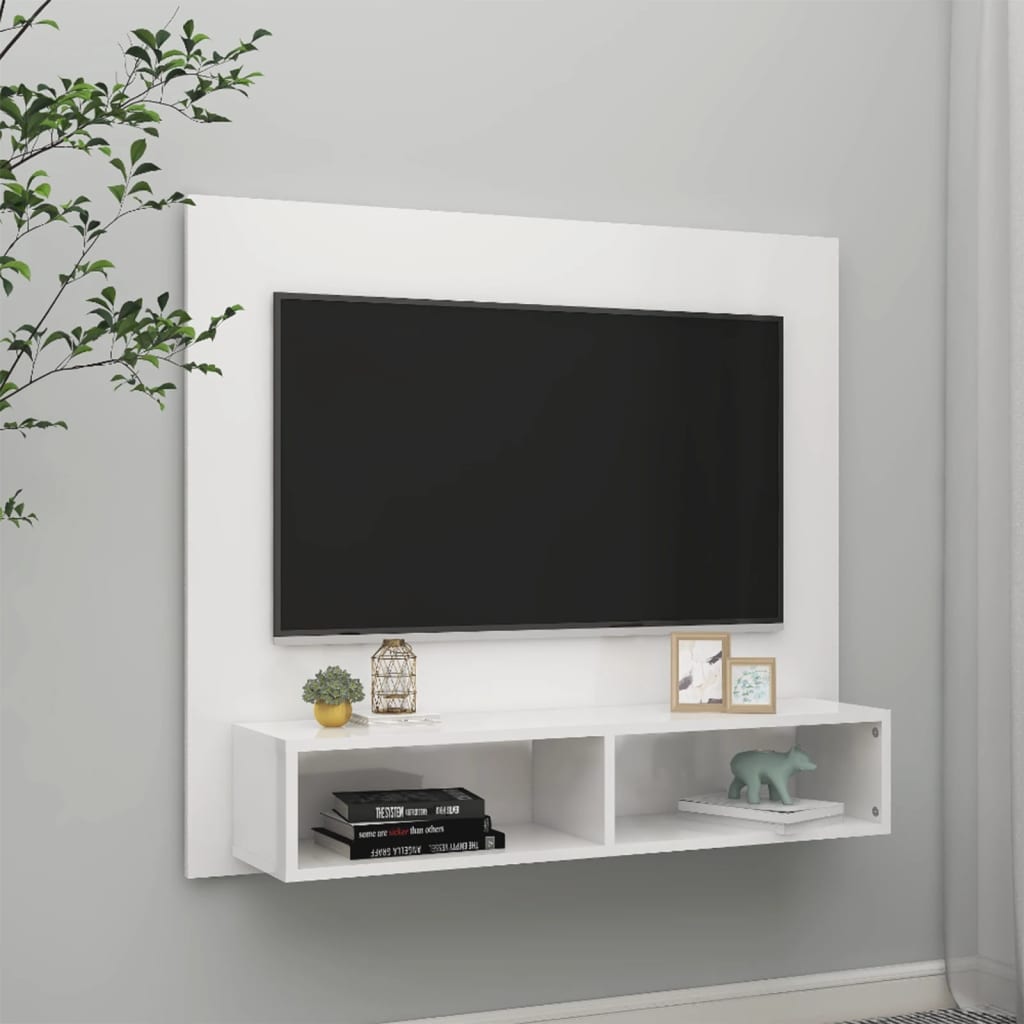 TV-taso seinälle korkeakiilto valkoinen 102x23,5x90cm lastulevy - Sisustajankoti.fi