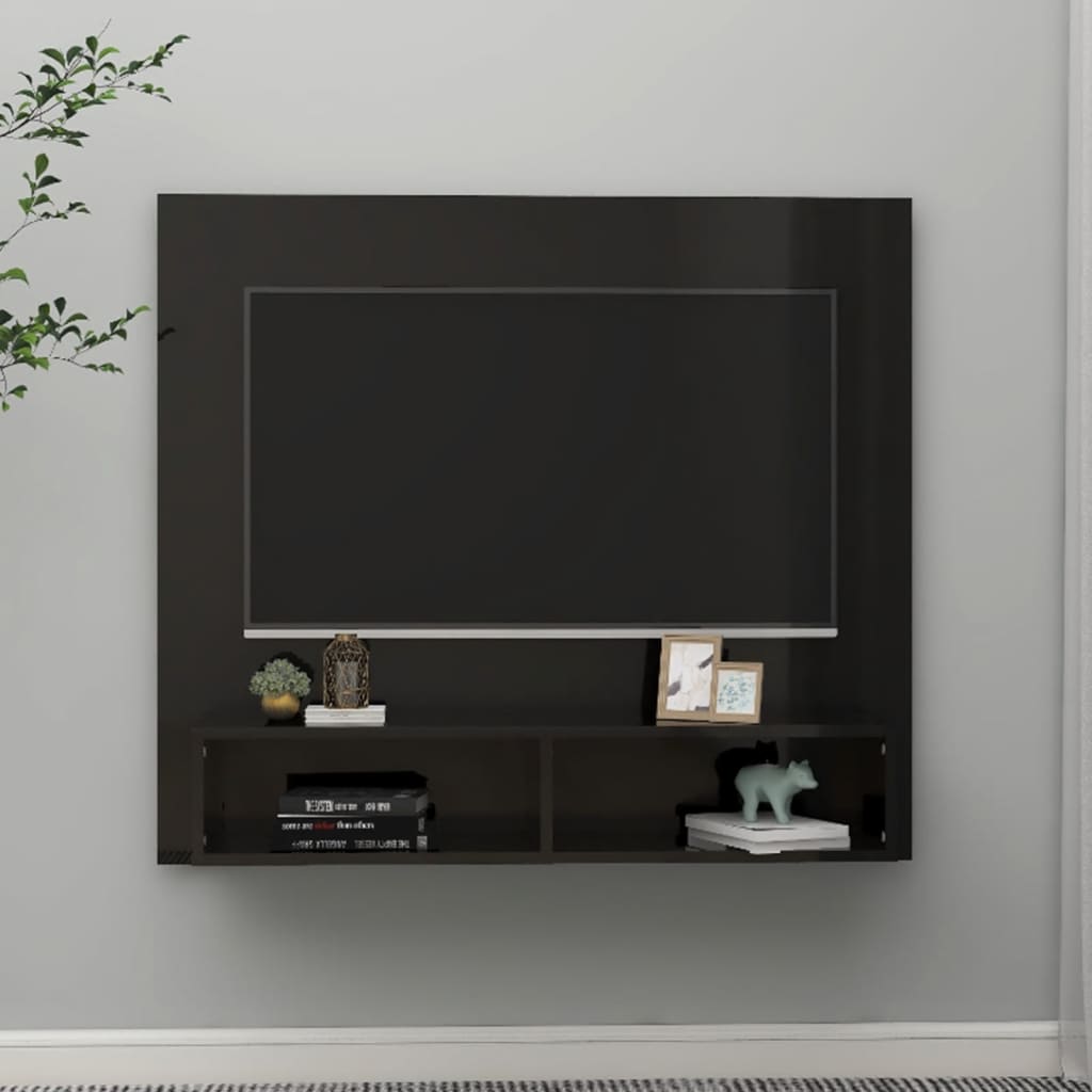TV-taso seinälle korkeakiilto musta 102x23,5x90cm lastulevy - Sisustajankoti.fi