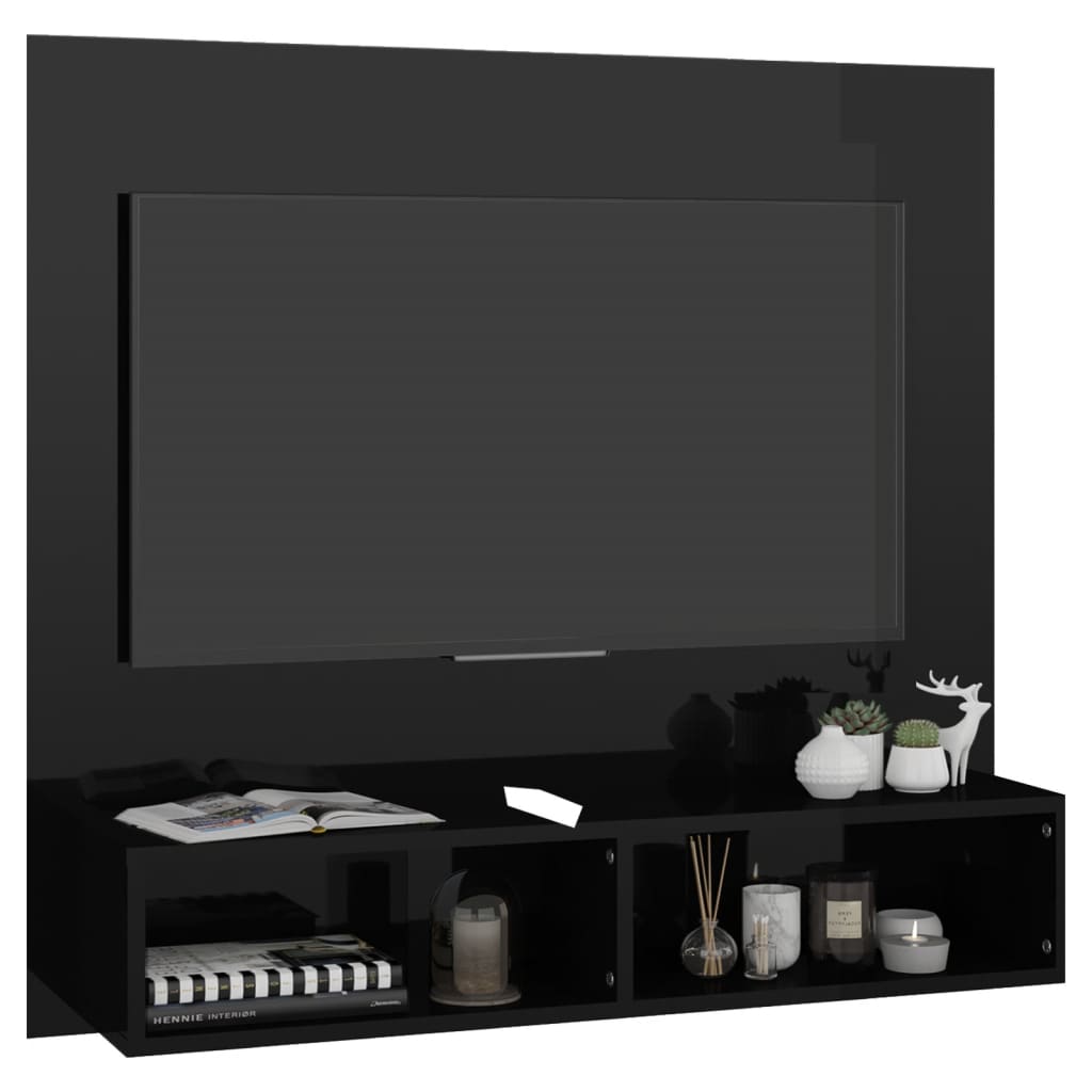 TV-taso seinälle korkeakiilto musta 102x23,5x90cm lastulevy - Sisustajankoti.fi