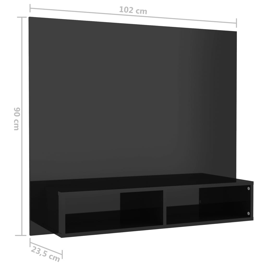 TV-taso seinälle korkeakiilto musta 102x23,5x90cm lastulevy - Sisustajankoti.fi