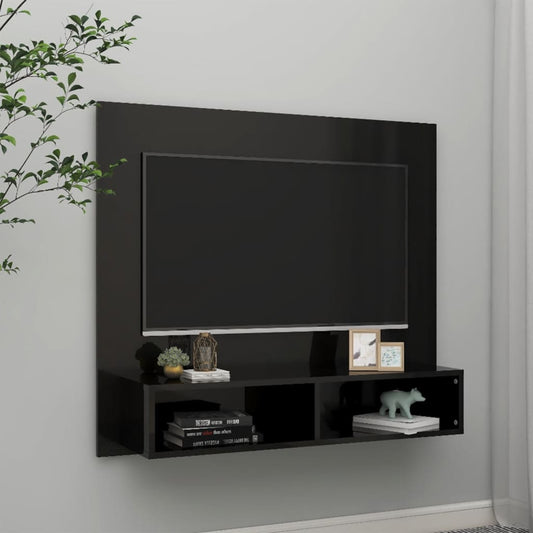 TV-taso seinälle korkeakiilto musta 102x23,5x90cm lastulevy - Sisustajankoti.fi