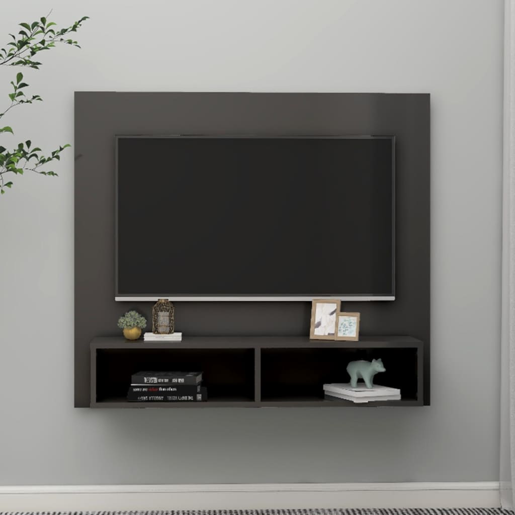 TV-taso seinälle korkeakiilto harmaa 102x23,5x90cm lastulevy - Sisustajankoti.fi