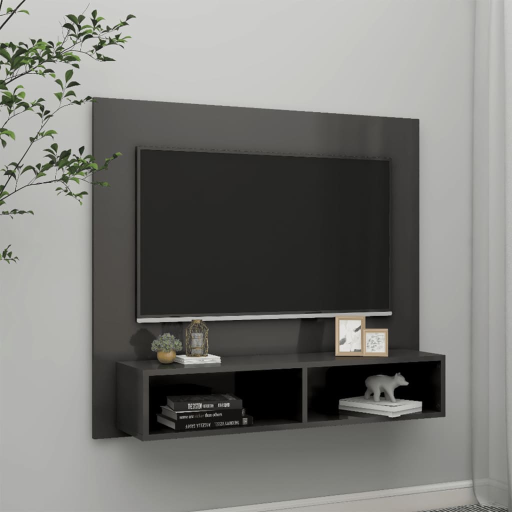 TV-taso seinälle korkeakiilto harmaa 102x23,5x90cm lastulevy - Sisustajankoti.fi