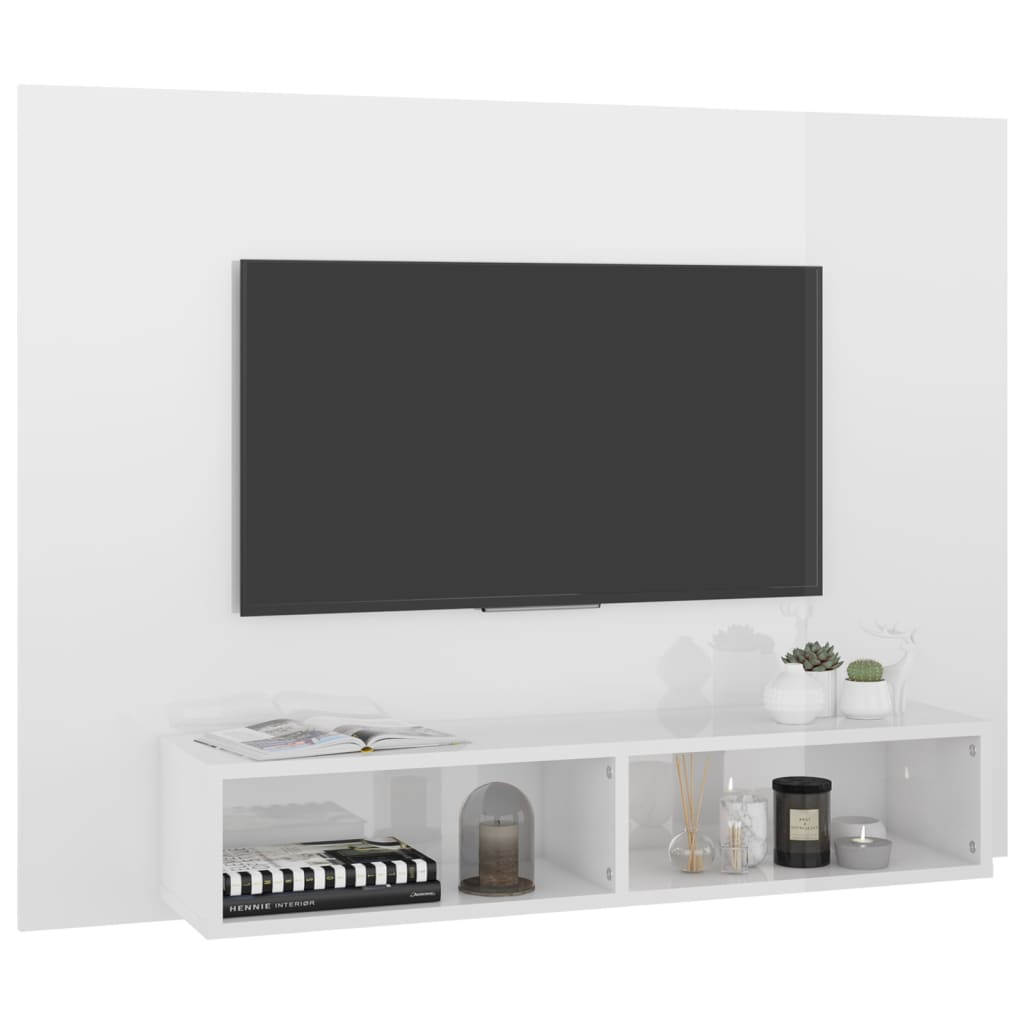 TV-taso seinälle korkeakiilto valkoinen 120x23,5x90 cm lastulevy - Sisustajankoti.fi